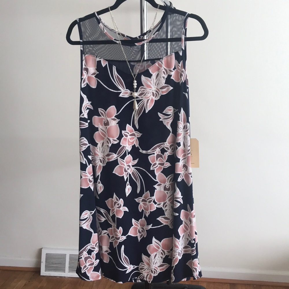 Navy Floral Sleeveless Dress